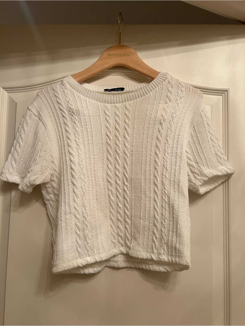Zara Cable Knit Short Sleeve Top